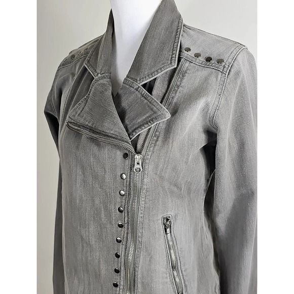 Rock 47 By Wrangler ~Woman Size M~ Gray Denim Jean Motorcycle Jacket Zip-Up. - Picture 12 of 12